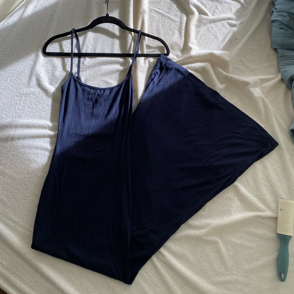 Navy blue Skims ribbed soft lounge long slip dress — size XS